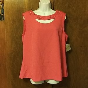 NWT KASPER FUCHSIA RHINESTONE CUT OUT TANK